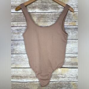 Babaton the Group L tan ribbed stretch one piece bodysuit